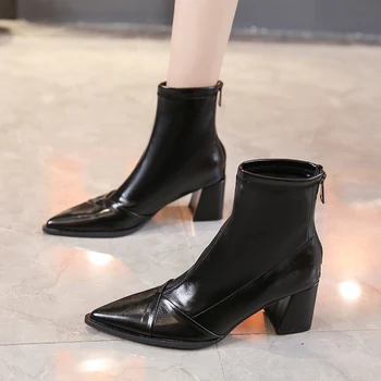 Cizme Femei Nou 2023 Iarnă Încălțăminte De Lux De Designer, Pantofi De Toamnă Cu Fermoar Saboti Platforma De La Jumătatea Vițel Cu Toc De Moda La Mijlocul Gambei Poin