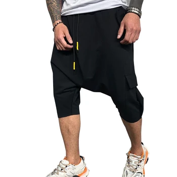 Cody Lundin Moda Hip Hop Genunchi Lungime sală de Gimnastică Solid Sudoare Cordon Scurt cu Buzunare Vara Casual Negru Sportwear pentru Om