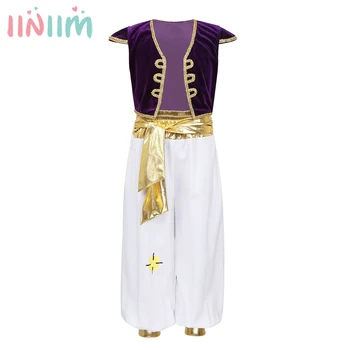 Copii Băieți Prinț Arab Lampa Costume Costum de Haine pentru Copii Set Petrecere de Halloween Cosplay Dress Up Vesta Vesta cu Pantaloni