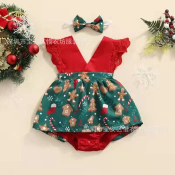 Copii Fata de Crăciun Dress Brodate Dantelă Rochie Summer Infant-Body Triunghi Înfășurat Fart Rochia Copii