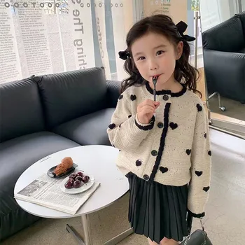 Copilul Fete 2023 Stil coreean Toamna de Dragoste Drăguț Pulover Moda Pulover Cald pentru Copii Cardigan