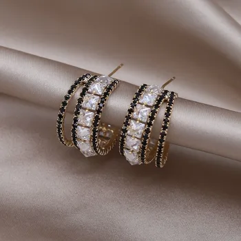 Coreeană noua moda bijuterii aur de 14K aur alb placat cu strat dublu C cercei în formă de lux pentru femei accesorii de petrecere