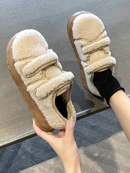 Coreeană Pantofi Saboti Platforma Mocasini Toamna Blana Rotund Toe Casual Femei Adidași 2023 Liane Nou Toamna Iarna Roma Slip-On Fashi