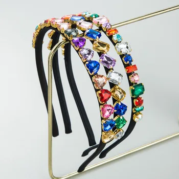 Cristal Bijuterie În Stil Baroc Plin Colorat Piatră Benzi Stras Subțire Bentițe Elegant Cap Înfășurați Fete Diamant Accesorii De Par