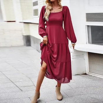 Culoare solidă Gât Pătrat Rochie pentru Femei de Toamna/iarna 2023 Elegant Rochie Lunga rochii de mireasa pentru femei