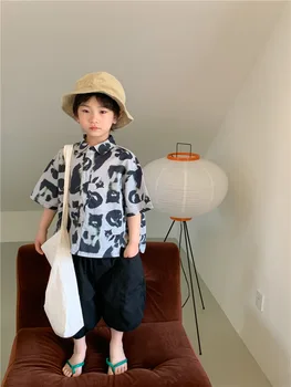 Cămașă copii Moale Subțire de Bumbac Imprimare Guler de Turn-down Stil Japonez de Vara cu Maneca Lunga Simplu Casual Confortabil pentru Copii