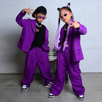 Dans Modern Costume Băieți Fete Hip Hop Dans Haine 2023 Jazz Costume De Dans Pentru Copii Copii Violet Hiphop Costum