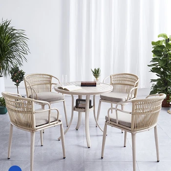 De lux în aer liber, masă și scaun frânghie împletită B&B în aer liber, grădină aliaj de aluminiu simplu Nordic curte balcon din trei piese
