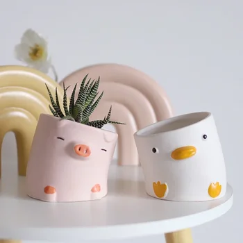 Desene animate drăguț Animal Ghiveci Desktop Balcon Suculente Plantare ghiveci Decor Creativ Strâmbă Rață și Porc Ceramice