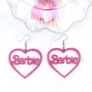 Drăguț Roz Barbie Scrisoare Cercei Moda Dragoste Spumante Acrilice Cercei Pandantiv pentru Femei Partid Bijuterii Accesorii Cadou