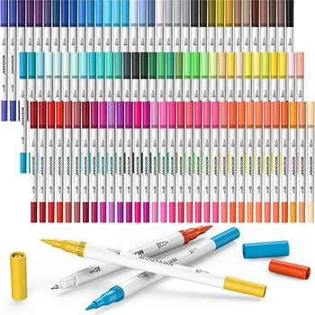 Dual Perie Pixuri Markere 100 de Culori Arta Marker Perie & Vârful Fin Arta de Colorat, Markere pentru Copii Adult Carte de Colorat obiecte de Artă