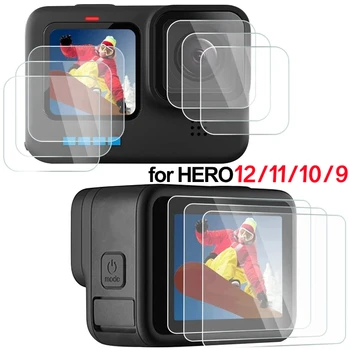 Ecran Protector pentru Go Pro Hero 12 11 10 9 Negru HD Temperat Pahar Lentilă aparat de Fotografiat Folie de Protectie pentru GoPro Hero 11 10 9 Hero12