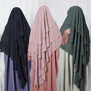 Eid Cu Gluga Rugăciune Îmbrăcăminte Abaya 3 Straturi De Mult Khimar Ramadan Musulmane Hijab Cu Mâneci Turcia Topuri Modest Islam Îmbrăcăminte Niqab