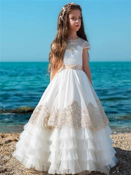 Fata Rochie De Flori Fără Mâneci Elegant Tul Dantela De Imprimare Princess Ball Prima Împărtășanie Rochii De Copii, Cadou Surpriza De Ziua
