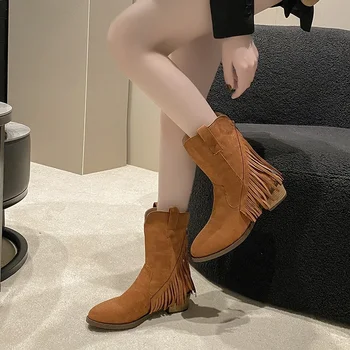 Femei Cizme Glezna 2023 Iarna Bază Pantofi pentru Femei Slip-on Toc Pătrat Casual Pantofi pentru Femei Med Toc Hot Vânzarea Noi Doamnelor Cizme