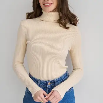 Femei Cu Mâneci Lungi De Toamna Iarna Pulover Guler Vintage Solidă Bază Topuri Tricotate Casual Slim Pulover Simplu Chic Jumperi