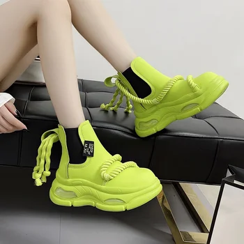 Femei de moda Cizme 2023 Noi de Iarna Cald Cizme Verzi Inaltime Creșterea Talpă Groasă Sport Cizme Scurte Trendy Punk Gotice Pantofi