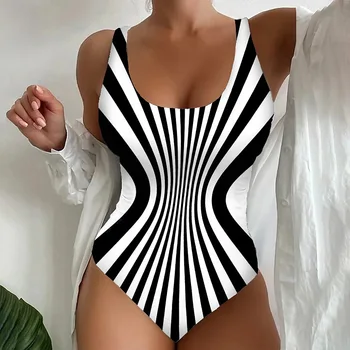 Femei dintr-O bucata, cu Dungi de Imprimare de costume de Baie de Vară Push-Up de Bază Fete Bikini Costume de Baie, Costume de baie, Body Beachwear