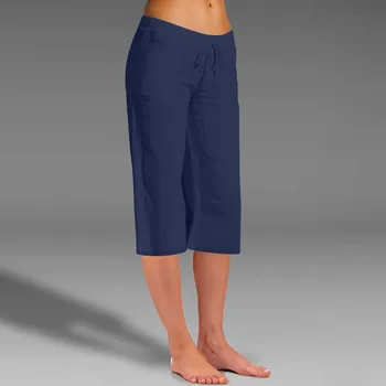 Femei Lenjerie De Pat Din Bumbac Pantaloni De Vara Supradimensionate De Culoare Solidă Elastic Pantaloni Lungi Largi Plaja Pantaloni Lungime Dantelă-Up Pantaloni Pantalon 2023
