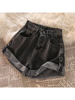 Femei Negru Gotic Denim pantaloni Scurți de Înaltă Talie pantaloni Scurți Largi Harajuku Stil coreean Y2k Vintage, Casual, Blugi, Pantaloni scurți de Vară 2023