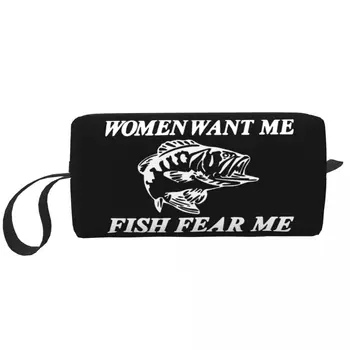 Femeile Vrei Pește Se Teamă De Mine Sac De Cosmetice Femei De Moda De Mare Capacitate Pescuit Pescar Trusa De Machiaj Frumusete De Stocare Și Articole De Toaletă