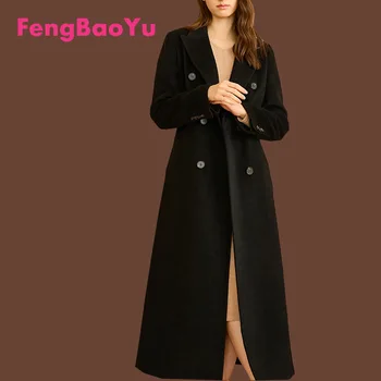 Fengbaoyu High-end față-verso Cașmir Strat Îngroșat Femei Neagră Lungă de Iarnă Haină de Lână Super-lung de Lux, Femei de Îmbrăcăminte