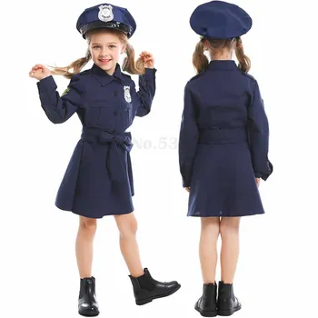 Fetele de Poliție Cosplay Costum pentru Copii Ocupație de locuri de Muncă jocul de Rol Costume Fantasia Halloween Performanță Etapă Uniform Dress Up