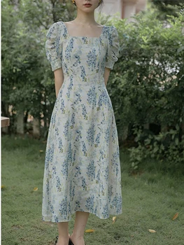 Franceză Rochie de Vara Femei Casual Scurt Bubble Sleeve Slim Mult Sens de Design Imprimate Flori de Vacanță la Mijlocul lunii vițel 2023