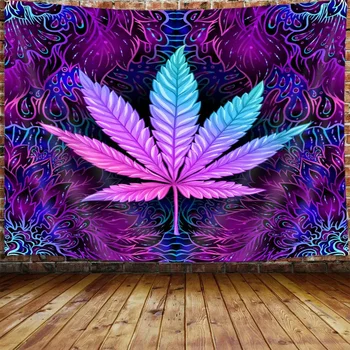 Frunza de Marijuana Tapiserie,Rece de Neon Violet Tapiserie de Perete pentru Bărbați, Băieți Dormitor,Hippie, Boem Tapiserii Dormitor Decor Acasă