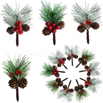 Fulg de nea ceas simulează ramuri, fasole roșie, ace de pin, fructe de padure, buchete, decoratiuni pentru pomul de Crăciun.