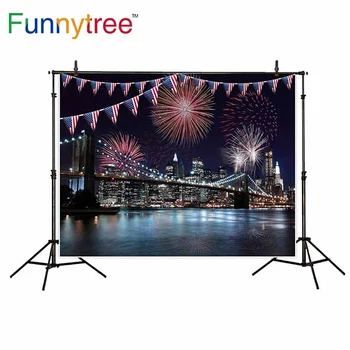 Funnytree fundal pentru studio foto Statele Unite ale americii oraș noapte focuri de artificii lacul podul pavilion fotografie fundal photobooth