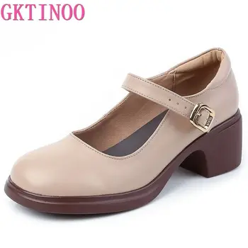 GKTINOO 2023 Primavara Toamna Pantofi Femei din Piele Femei Pompe Doamna Rotund Toe Platforma Superficial Gura Toc Înalt Pantofi pentru Femei