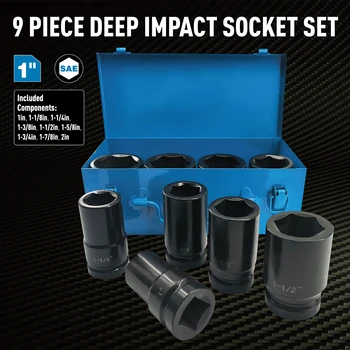 GOSWIFT 1 Inch Drive Impact Profund Socket Set 9 Buc Jumbo Impact Socket Set SAE 1