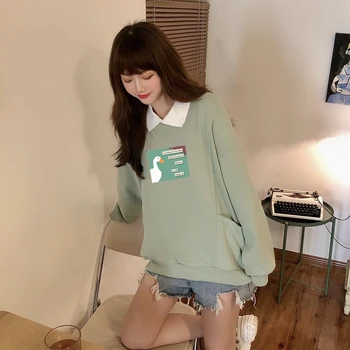 Harajuku-Coreean Hoodies Femei Amuzant Desene Animate De Gâscă Street Wear Tricou Bumbac Fleece Hoodie Coreea Drăguț Plus Dimensiune Jachete