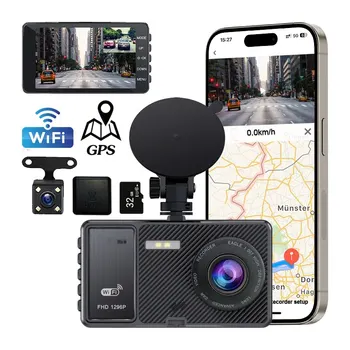 Hd Fata si Spate Camera Dublă Tahograf Wireless Wifi+GPS de Poziționare cu 32G Memorie de Mare viteză Card