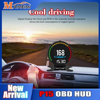 HD P15 HUD Head Up Display OBD Digital Inteligent Ecartament Temperatura Apei de Alarmă de Mașină KM MPH Presiune Turbo Boost Piese Multifuncționale