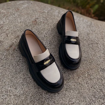 Heihaian De Potrivire De Culoare Mocasini 2023 Patru Anotimpuri Pot Purta O Nouă Rundă Capul Pantofi Platforma Navetiști Pantofi De Moda Femei