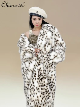 High-end Haină de Blană de Vulpe 2024 Iarna Noua Moda neajutat Mâneci Lungi Cald Leopard de Imprimare Haine de Blană de sex Feminin Căptușit Jachete