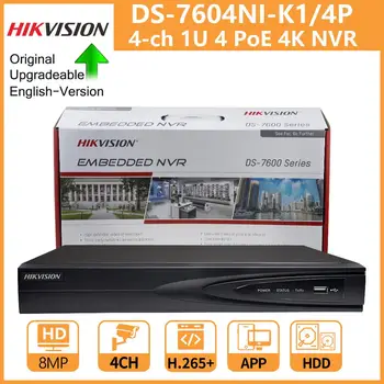 Hikvision 4K NVR 4 CANALE DS-7604NI-K1/4P Rețea Vedio Recorder 4 Porturi PoE CCTV Camera Recorder Încorporat Plug Play Original Upgrade