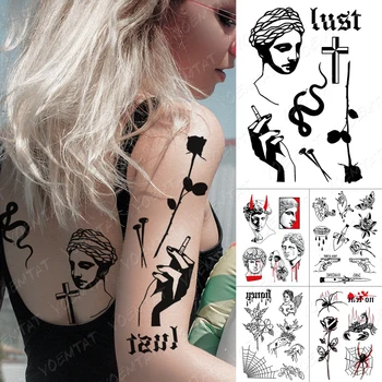 Impermeabil Tatuaj Temporar Autocolant Șarpe De Unghii Rose Cross Vechi De Școală Flash Tatuaje Spider Înger Body Art Brațul False, Tatuaj Femei