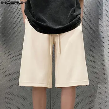 INCERUN 2023 Stil coreean Barbati pantaloni Scurti Casual de Jos cu Fermoar Design pantaloni Scurți Elegant Streetwear Bărbat Solid Cordon pantaloni Scurți S-5XL