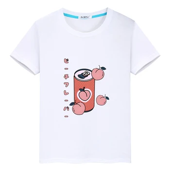 Japoneze Suc de Piersici de Desene animate T-shirt Drăguț desen Animat Grafic de Imprimare Tee-shirt din Bumbac 100% Tricouri de Vară O-gât Băieți/Fete Tricouri