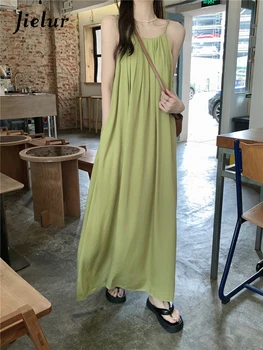 Jielur Vara Noua Culoare Solidă Slim pentru Femei Rochie Dulce Elegant Doamnelor Rochie de Femeie coreean Verde Negru Chicly Vrac Rochie de sex Feminin