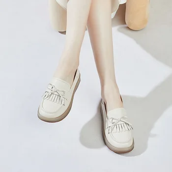 Kangnai Mocasini Pantofi Pentru Femei Reale De Vacă Din Piele Ciucure Mocasin Rotund Toe Slip-On Retro Doamnelor Penny Apartamente
