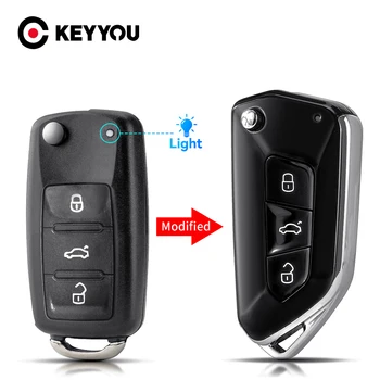KEYYOU Telecomanda 3 Butoane Modificate Flip Key Fob Shell Caz Pentru VW VOLKSWAGEN Caddy Eos Golf Jetta Beetle, Polo Sus Tiguan Touran
