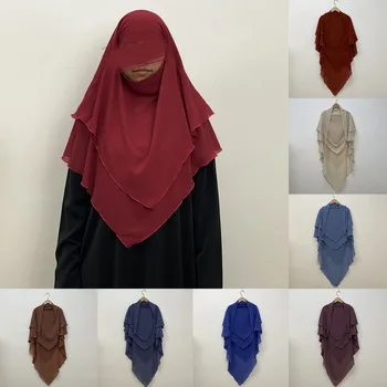 Khimar Două Straturi De Sifon Dublu Straturi De Înaltă Calitate Musulman Modest Moda Rugăciune Lungă Hijab En-Gros Haine Islamice Ramadan