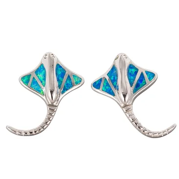 KONGMOON Stingray Ocean Blue Opal Placat cu Argint Bijuterii pentru Femei Piercing-ul Stud Cercei