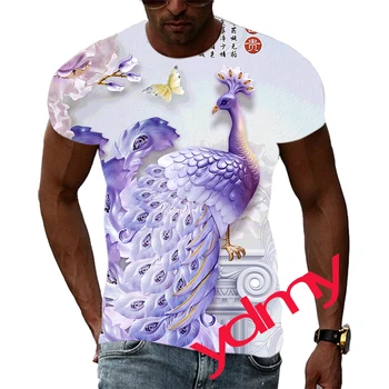 Liber de vară Păun Model pentru Bărbați T-shirt Hip Hop de Imprimare 3D Personalitate Rod Gât Maneci Scurte Topuri Haine de Moda