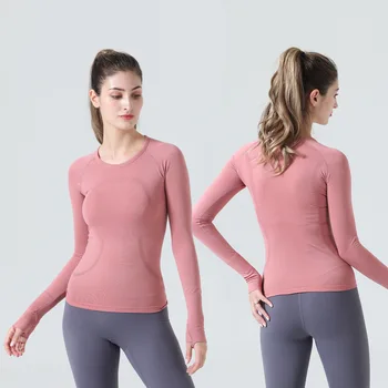 Lu logo nou În Acțiune Cu Logo-ul Femei Vrac se Potrivi Yoga Tricouri Sport Elastic Maneci Lungi Crop Top Sport Fitness Tee Antrenament Bluza