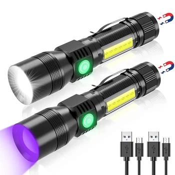 Lumina UV & Lumină Puternică USB Reîncărcabilă Lanterna Felinar Camping Animale de companie Petele de Urină Negru Lumina Led-uri Ultraviolete Lampa Lanterna